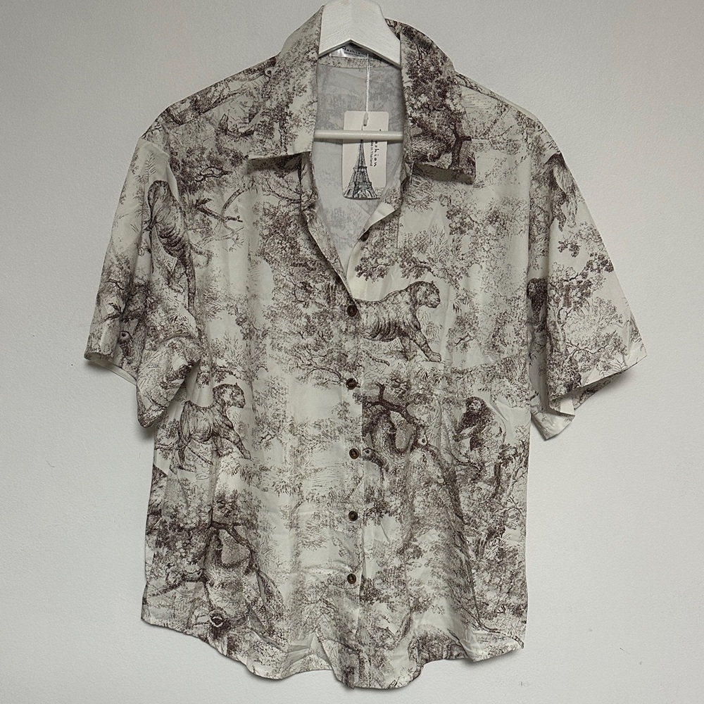 Women’s Beige and Brown Patterned Shirt and Short Set